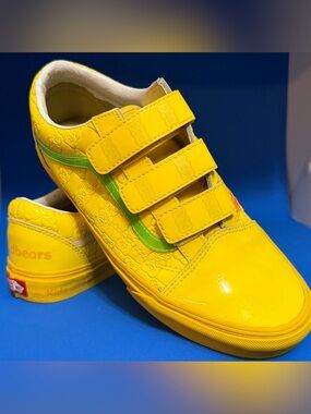 Vans Yellow Kids Sneakers with Green Side Stripe